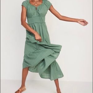 Smocked Waist-Defined Dobby Midi Dress for Women